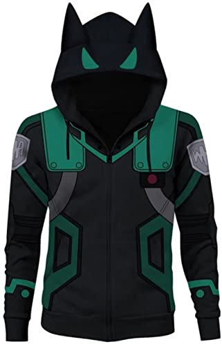 Yanny Herren Damen Academia Hoodie Boku no Hero Izuku Midoriya Jacke 3D Kapuzenpullover Anime Cosplay Zipper Sweatshirts (S, Stil A-2)