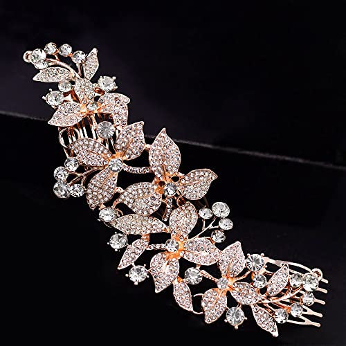 Women Hair Combs Slides for Bridesmaid Wedding Guest Rose Gold Hair Accessories Rhinestone Hairpin Headbands Bride Headpiece Chic Girls Head Jewellery for Photogenic Prom Party