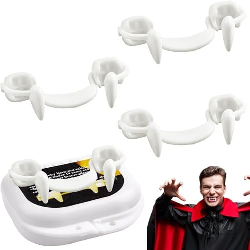 Pipihome 4 Pieces Retractable Vampire Fangs Kit Telescopic Teeth Fangs Braces Fake Dentures for Cosplay Party Props Halloween Party Fangs (4pcs Normal)