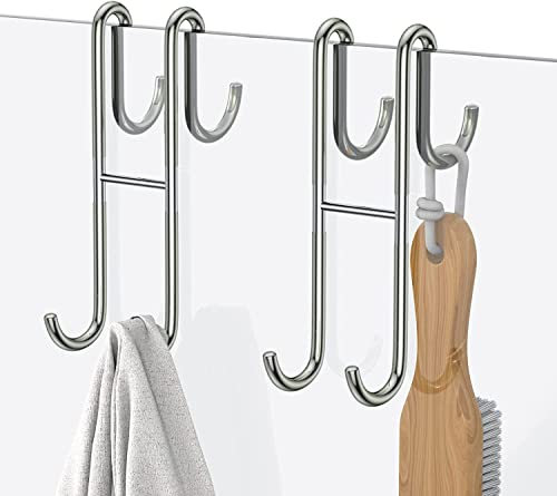 diyannuo 2 Pack Stainless Steel Shower Door Towel Hooks for Bathrooms, Over The Frameless Glass Shower Door Hook Bath Hook for Towels & Razor Holder Shower (Silver)