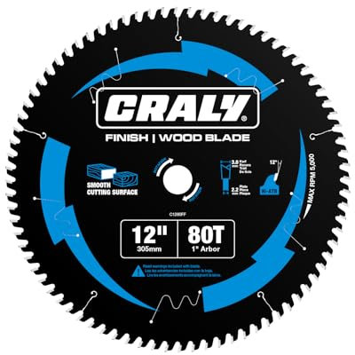 CRALY 12 Inch 80 Teeth Fine Finish Wood Cutting Circular Saw Blade, 1 Inch Arbor, Carbide Tipped, Thin Kerf, Black Ice™, for Wood Cutting Table Saw, Miter Saw(C1280FF)