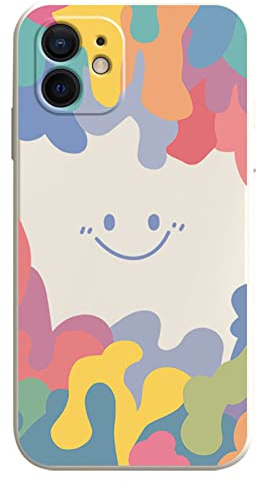 Poejetag Süße lustige Silikonhülle für iPhone 11 Pro max Hülle (Color Ink Smiley Face), Silicone, White