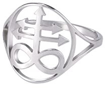 EUEAVAN Gothic Leviathan Satanic Cross Ring Dämon Satan Schwefel Okkult Luzifer Religiöser Schmuck Hexerei Amulett Frau Männer (Silber, 8)