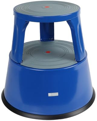 Dönges Rollhocker aus Metall | Bis 150 kg Tragkraft | TÜV & GS geprüfter Tritthocker für Büro, Gewerbe & Heim | Elefantenfuß, Hocker in blau