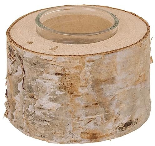 mtb more energy Deko Teelichthalter ''Rustica'' - Größe S - Naturholz-Baumstamm mit Glas-Einsatz - Weisse Birke - Höhe ca 5 cm - Dekoration Windlicht Kerzenhalter