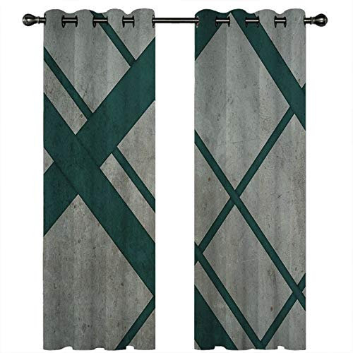 Homxi Lichtdichte Vorhänge 2er Set,2 x 137W x 138H cm,Gardinen Kinderzimmer Blickdicht Grau Grün Geometriemuster Ösen Vorhange