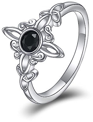HUKKUN Hexen Ring Damen Silber 925 Keltischer Knoten Ring Schwarzer Hexen Schmuck Geschenke für Frauen