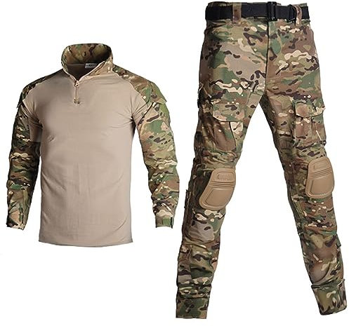 VBVARV Traje Combate Los Hombres, Conjunto Ropa Militar, Ropa Camuflaje TáCtico, Uniforme Caza Paintball Gear, con Coderas Rodilleras,9,L