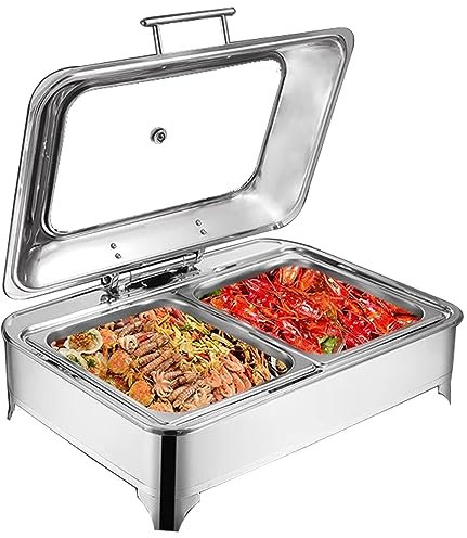 9l Chafing Dish Eléctrico Comercial, Calentador de Alimentos Buffet Dividido con Placa Calefactora de Aleación de Aluminio, Calientaplatos Eléctrico para Buffet Fiestas Banquetes(Size:1/2 size food
