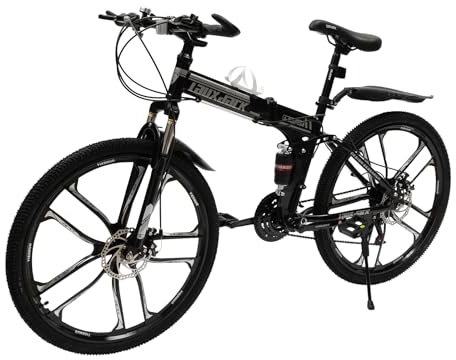 BAOCHADA 26 Zoll Faltrad Fahrrad 21 Gang Mountainbike Schaltung Klapprad Fahrräder Erwachsene Klappfahrrad mit Scheibenbremse Federgabel MTB Rennrad für Herren & Damen Schwarz + Weiß