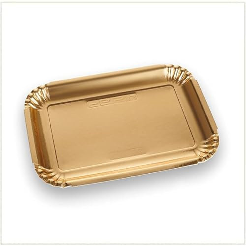 VIRSUS Vassoi per Pasticceria in Cartone Colore ORO, (Misura 7) 34,5x26,5 cm, Navetta Monouso per Dolci, Pasticcini, Rustici, Torte, 5CF x 10Pz (50)