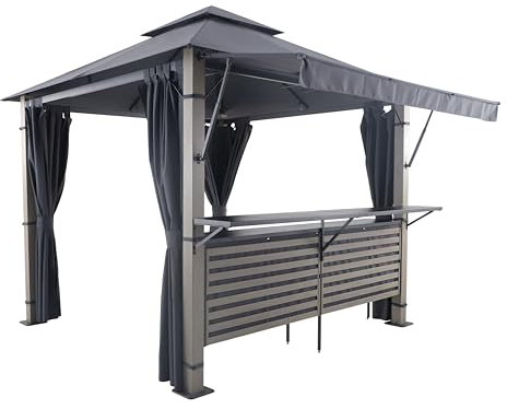 METRO Professional Pavillon-Bar Mayfield, Aluminium / Stahl, 3 x 3 m, mit Markise, dunkelgrau