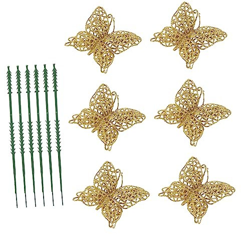 Cabilock 6 Piezas Pinzas de con Purpurina árbol de Navidad Adorno de Artificial Flowers Christmas Tree Ornamento decoración de Oro Decoraciones Flash Decorar