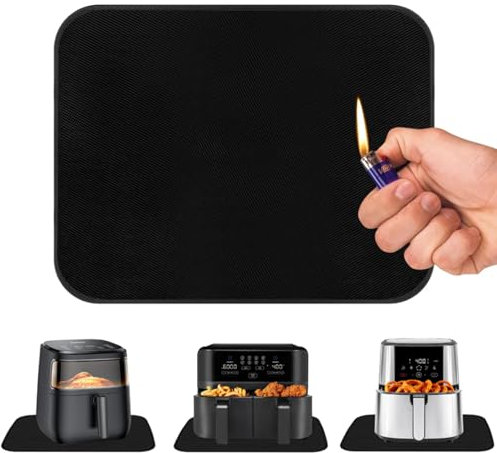 Maerolre 16 * 20''(1mm) Heat Resistant Mat for Air Fryer，Heat Resistant Mats for Kitchen Countertop,Fireproof Silicone Mats fit Most Toaster and Oven,Quartz Countertop Protector Mat Black (1)
