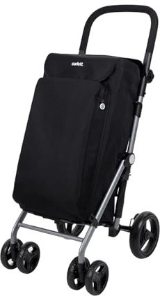 Carlett - Pack Lite Duo | Einkaufswagen + Geschenkhaken | Faltbarer Supermarkt-Trolley | 4 Räder | Höhenverstellbarer Griff | Erweiterbare Tasche 48L | Isoliertasche 10L | Schwarz