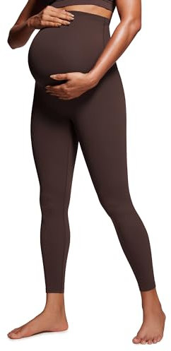 CRZ YOGA Damen Butterluxe Umstandsleggings - 64cm Skinny Umstandshose High Waist Schwangerschaft Yoga Leggins Heißes Fudge-Brown 36
