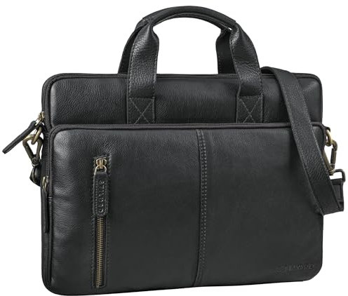 STILORD 'Raihn' Leder Umhängetasche Herren 13.3-14 Zoll Laptop-Tasche für Arbeit Reisen Business Tasche Schmal Laptophülle aus Echtleder, Farbe:schwarz