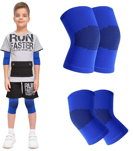 Zimoer Rodilleras y Coderas Elástico para Niño, Niños Rodilleras Ajustable, Protector de Apoyo de Rodilla con Almohadilla, Suave Juego de Protecciones de Patinaje, Patines, Bailando, Voleibol