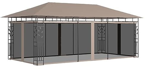 Iiaky Gazebo con Zanzariera 6x3x2,73 m Talpa 180 g/m²,Gazebo Pergola con Telo Impermeabile Richiudibile E Struttura Rettangolare in Acciaio Inossidabile Ad Alta Densità,per Arredo Giardino,Terrazzo e