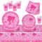 MORAINJAY 69P Hot Pink Girls Party Tableware Set,Princess Happy Birthday Decorations for Kids,Paper Plates Cups Napkins Tablecloth Hot Pink Theme Party Supplies for 16 Guests