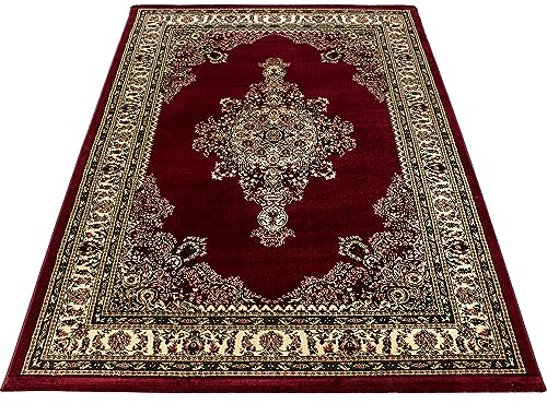 Stilvoll Günstig by ELMM Kurzflor Teppich Rot 200 x 290 cm – Orientalisches Design, 12 mm, Polypropylen, Juterücken, für Wohnzimmer & Schlafzimmer
