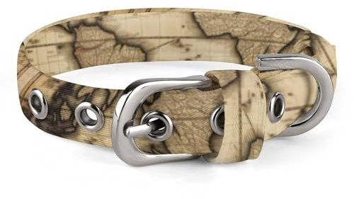 Hundehalsband, Vintage-Stil, mit Alt-Weltkarte, bedruckt, verstellbares Haustierhalsband, geeignet für kleine und mittelgroße Hunde, Katzen