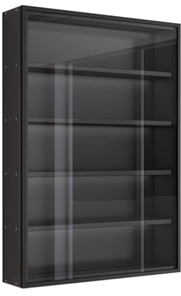 LXBAMKEA 4/5/6/7 Etagen Vitrinen, Figuren Vitrine, Wandmontierte Vitrine Mit Glastür, Wohnzimmer Schlafzimmer Ornamente Aufbewahrung Regale, Sammlerstücke Organizer(Black,(L x W x H) 40x12.5x59.6CM)