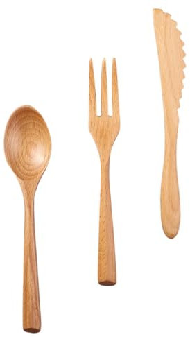 Cabilock 3stücke Teiliges Holzgeschirr Set Im Japanischen Stil Natürliche Esserlebnis Mit Löffel Und Messer Für Familie Buffet Camping Und Mehr