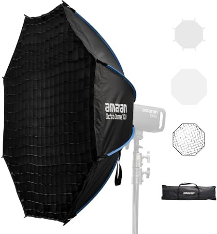 Amaran Octa Dome 120 Oktagonale Bowens Mount Softbox, EIN-Snap-Setup Ultra Großer Lichtmodifikator mit Diffusion & Wabe für Porträtfotografie & Videoproduktion, Tragbar mit Tragetasche