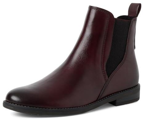 MARCO TOZZI Damen Chelsea Boots aus Leder zum Schlupfen, Rot (Bordeaux), 37 EU