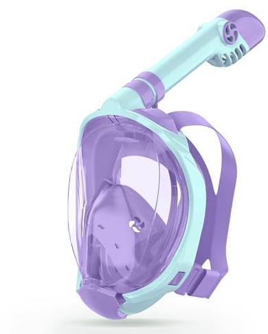 Greatever Snorkeling Gear for Kids, Ideal Gifts of Kids Snorkel Mask, Macaron Candy Dual Color Full Face Snorkel Mask with Camera Mount, Safe Breathing for Enchanting Travel