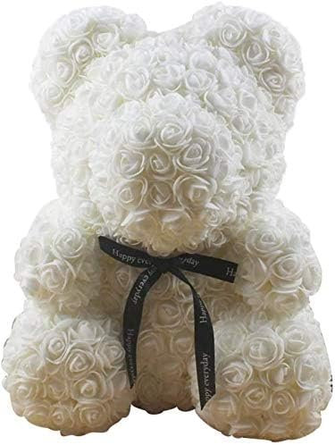 TianqqYongyong Orsacchiotto di rose artificiali, in schiuma, per la decorazione della casa (bianco)