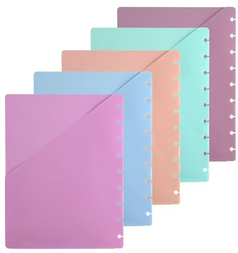 5 Pièces Intercalaires avec Pochette, 28,2 x 23,5cm Multicolores Intercalaires pour Agenda 11 Disques Inserts pour Classeur Intercalaires en Plastique pour Classeur Bureau École