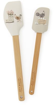 Cooksmart Hen House Lane Bamboo Spatulas, Set of 2 Silicone Base