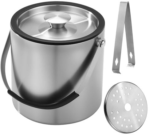 2L Eiswürfelform, Eiskübel mit deckel,Eiswürfelbehälter edelstahl mit Clips und Sieb, ideal für Partys, Bier, Cocktailbars, Champagner und Obst,zur zum Kühlen von Getränken