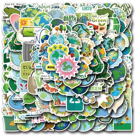Tag der Erde Wasserdichte Aufkleber Set Geschenk für Jugendliche Erwachsene 100 Stück Earth Day Vinyl Sticker Deko für Auto Motorräder Fahrrad Skateboard Snowboard Gepäck Laptop Scrapbook Auto Koffer