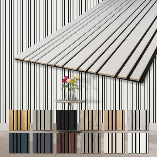 HEXIM Akustikpaneele 4 Stück 278x60cm Holz Mila - flexible Holzpaneele Platten Wandpaneele Wanddeko Kombipaneel Wandverkleidung Schalldämmung Akustikfilz weiß (6.68m² White)