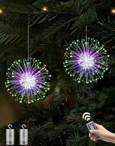 Joysing Weihnachtsbeleuchtung 2 Stück 180 LED Feuerwerk Lichterkette | mit Batterie Fernbedienung 8 Modi Weihnachtslicht Wasserdicht Lichterkette Feuerwerk für Außen Innen Deko
