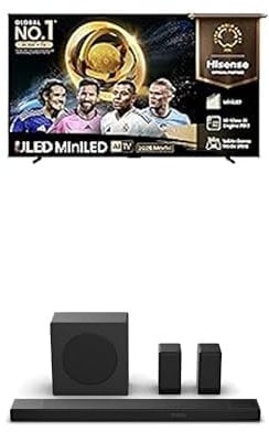 Hisense TV & Soundbar Bundle: 100U7QTUK ULED TV plus the AX5140Q 5.1.2 Channel Soundbar with 570W Power – the perfect duo for immersive viewing with expansive surround sound