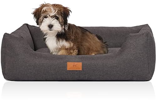Knuffelwuff Hundebett Lotte aus Velours mit feinem Handwebcharakter S 70 x 50 cm Grau - Abnehmbarer Bezug - waschbar - für große, mittelgroße und kleine Hunde