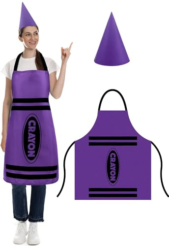 IHLOOTD Grembiule Matita Colorata con Cappello a Cono,Costume Matita Colorata Divertente per Uomo e Donna,Grembiule in Poliestere Leggero,Grembiuli Personalizzato per Feste a Tema,Carnevale