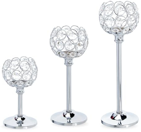DICOSMETIC 3 Teile 3 Stile Kristall Kerzenhalter Metall Teelichthalter Platinsilber Kerzenleuchter Mittelstücke Eisen Elegante Glitzer Schale Kandelaber Für Zuhause Party Hochzeit Dekoration