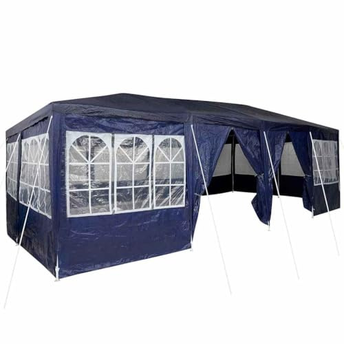 Mhdvray Blau Partyzelt 800x400x266 cm, PE, 8 Seitenwände, Faltbarer Gartenpavillon, Grill/Feste