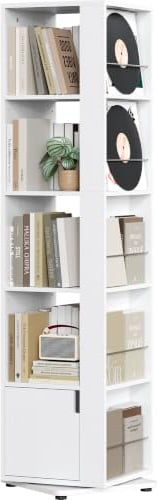 Yaheetech Libreria Girevole 360° a 5 Ripiani Bianco | Libreria Scaffale a Torre 42×42×169 cm, Grande Capacità con Ripiani Regolabili, per Soggiorno, Camera da Letto, Studio