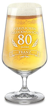 AMAVEL Bierglas mit Gravur zum 80. Geburtstag – Personalisiert mit [Name] – Pilstulpe – Geburtstagsgeschenke für Männer und Frauen – Geschenkidee zum Geburtstag – Männergeschenke – Füllmenge: 400 ml