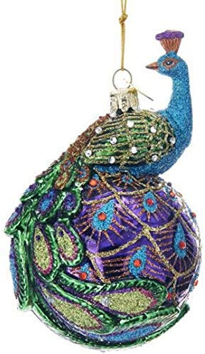 Kurt Adler Noble Gems Peacock on Ball Glass Christmas Tree Ornament 5 Inch NB1345 New
