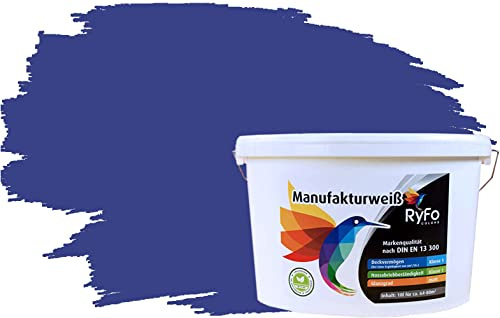 RyFo Colors Bunte Wandfarbe Manufakturweiß Royalblau 10l - weitere Blau Farbtöne und Größen erhältlich, Deckkraft Klasse 1, Nassabrieb Klasse 1