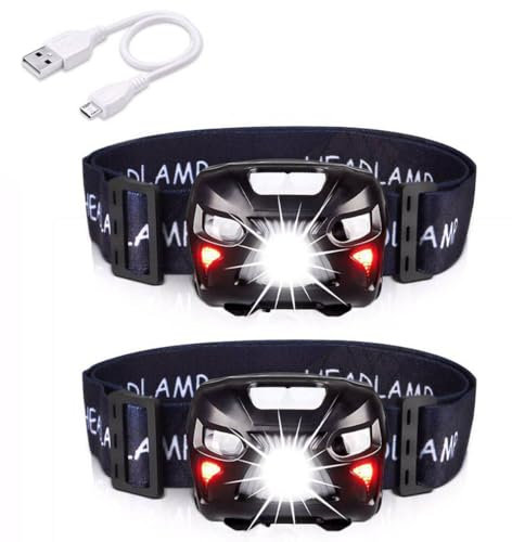 2Packs Stirnlampe, wiederaufladbare wasserdichte Stirnlampe LED-Scheinwerfer mit Rotfilter, superhell 800LM, 8 Beleuchtungsmodi, Bewegungssensorschalter für Camping Wandern Laufen Lesen Outoor Sport