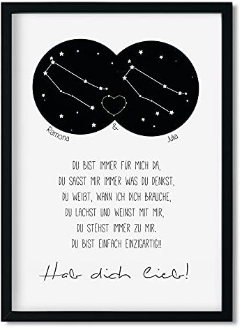 Edith Dee Kunstdruck Sternzeichen Geschenkidee beste Freundin/bester Freund Hochzeitsgeschenk optional mit Rahmen