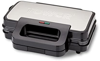 Tower T27031 Deep Filled Sandwich Maker with Non-Stick Coated Plate and Automatic Temperature Control, 900W, Stainless Steel